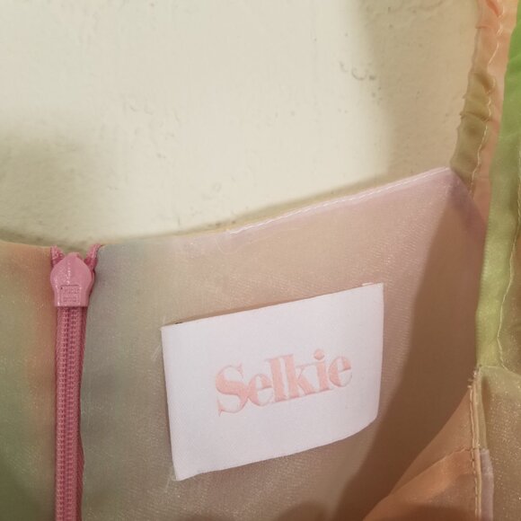 Selkie Rainbow Multicolor Puff Sleeve Mini Dress Square Neck Size S - Picture 8 of 9